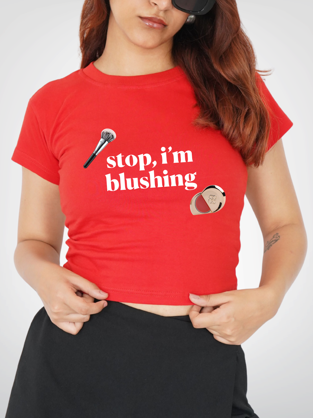 red cropped tee